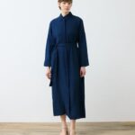 Denim Effect 100% Linen Shirt Dress - Navy Blue