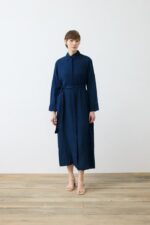 Denim Effect 100% Linen Shirt Dress - Navy Blue