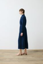 Denim Effect 100% Linen Shirt Dress - Navy Blue - Image 3